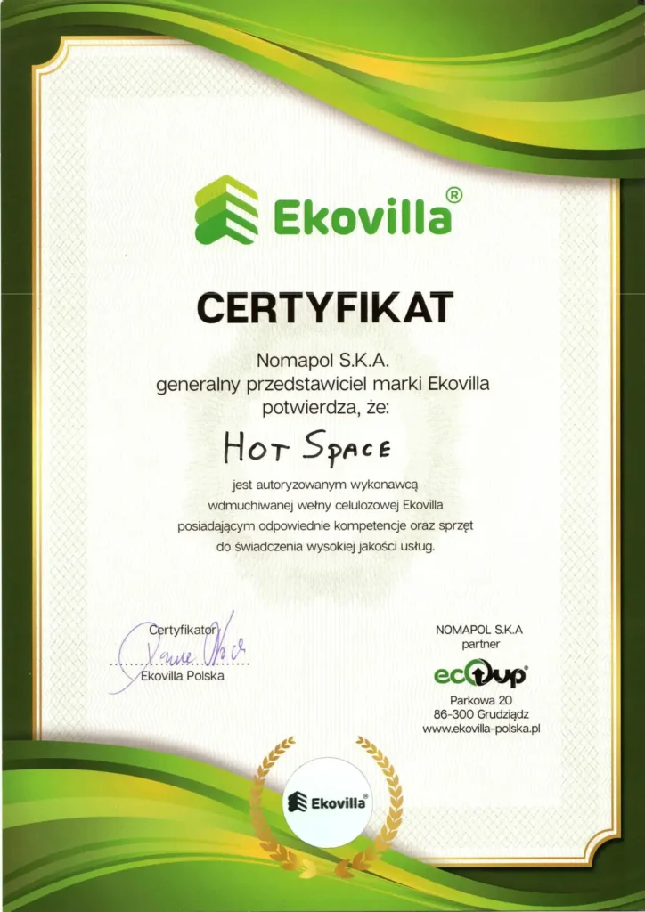Certyfikat autoryzacja Ekovilla