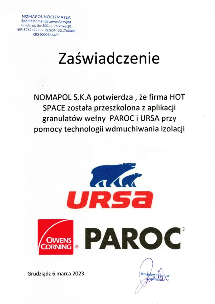 Certyfikat autoryzacja Paroc i Ursa