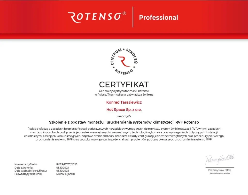 Certyfikat autoryzacja RVF Rotenso