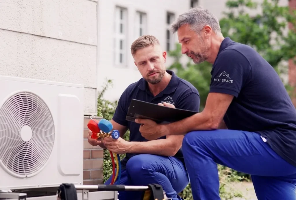 Zespół Hot Space podczas instalacji klimatyzacji